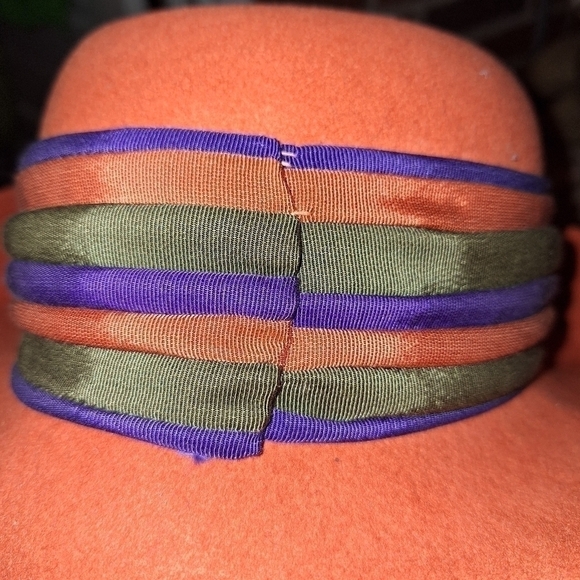 Adolfo orange wool hat with green and purple ribbon - Picture 6 of 6